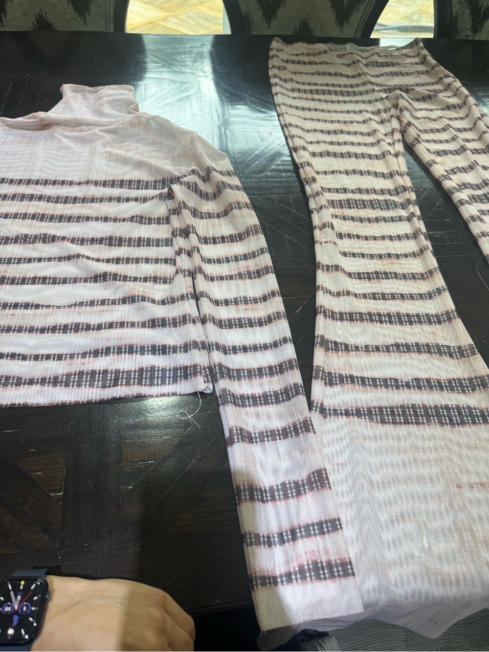 Sheer Striped Long Sleeve Top in Pink and Brown